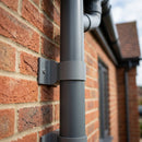 Aluminium Downpipe Clip 63mm Dia with 25mm Wall Offset — RAL 7037 (in use)