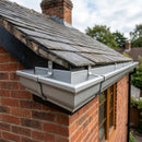 90° Aluminium Box Gutter Angle 135 x 100mm — RAL 9006 (in use)