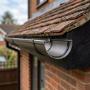 130mm Deepflow Aluminium Gutter Stop End — RAL 7022 (in use)