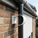 Aluminium Downpipe Clip 63mm Dia with 25mm Wall Offset — RAL 9010 (in use)
