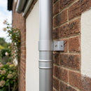 76mm Aluminium Downpipe Clip – Flush Joint — RAL 9006 (in use)
