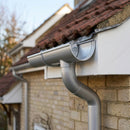 Half Round Aluminium Gutter Outlet 63mm Dia. 125mm — RAL 9006 (in use)