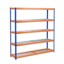 Rapid 1 heavy duty wire mesh shelving bay, 2440mm wide, Blue/Orange frame