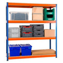 Rapid 1 shelving bay with 4 chipboard shelves, Blue/Orange frame, 1980h x 1830w mm