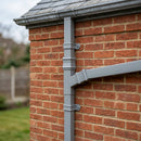 72x72mm Traditional Square Aluminium Downpipe Branches — RAL 7036 / 112.5 Degrees (in use)
