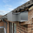 135° Aluminium Box Gutter Angle 135 x 100mm — RAL 7037 (in use)