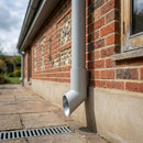 76mm Diameter Flush Joint Aluminium Downpipe Shoe — RAL 7035 (in use)