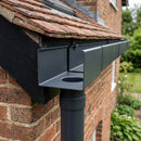 Aluminium Box Gutter Outlet 76mm Dia – 135 x 100mm — RAL 7021 (in use)
