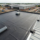 Aerial view of large commercial EPDM rubber flat roof with rooflight and drainage outlets - flat roof EPDM UK