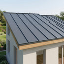 Garden room roof clad in slate grey standing seam metal roofing panels
