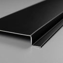 Close-up of black aluminium fascia board L-return profile edge
