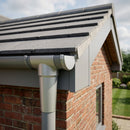 63mm Diameter Gutter Outlet Spigot Extender — RAL 9006 (in use)