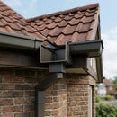 Aluminium Box Gutter Outlet 72×72mm to 135×100mm — RAL 7022 (in use)