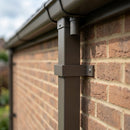 Aluminium Downpipe Clip 72×72mm Flush Joint — RAL 7022 (in use)