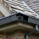 135° Aluminium Box Gutter Angle 135 x 100mm — RAL 7021 (in use)