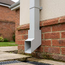 72x72mm Flush Joint Aluminium Downpipe Shoe — RAL 7035 (in use)