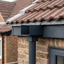 Aluminium Box Gutter Outlet 72×72mm to 135×100mm — RAL 7021 (in use)