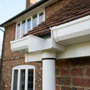 Aluminium Box Gutter Outlet 76mm Dia – 135 x 100mm — RAL 9010 (in use)