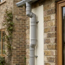Flush Joint Adjustable Swanneck 63mm Downpipe Connector — RAL 7036 (in use)