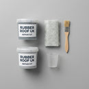GRP roof repair kit contents - resin, topcoat, matting and tools, RUBBER ROOF UK