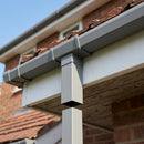 Aluminium Gutter Outlet Spigot Extender 72×72mm — RAL 7037 (in use)