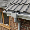 Aluminium Gutter Outlet Spigot Extender 72×72mm — RAL 7035 (in use)