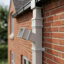 72x72mm Traditional Square Aluminium Downpipe Branches — RAL 7035 / 112.5 Degrees (in use)