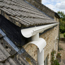 Half Round Aluminium Gutter Outlet 76mm – Marine Grade — RAL 9010 (in use)
