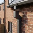Flush Joint Aluminium Downpipe Bend 72x72mm — RAL 7021 / 112.5 Degrees (in use)