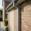 Flush Joint Adjustable Swanneck 72x72mm Aluminium Downpipe — RAL 7036 (in use)