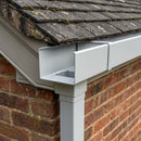 Aluminium Box Gutter Outlet 72×72mm to 135×100mm — RAL 7035 (in use)