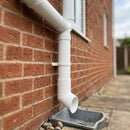 63mm Diameter Flush Joint Aluminium Downpipe Shoe — RAL 9016 (in use)