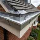 135° Aluminium Box Gutter Angle 135 x 100mm — RAL 9006 (in use)