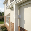 Aluminium Downpipe Clip 72×72mm Flush Joint — RAL 9010 (in use)