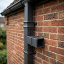 72x72mm Traditional Square Aluminium Downpipe Branches — RAL 7022 / 92.5 Degrees (in use)