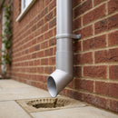 76mm Diameter Flush Joint Aluminium Downpipe Shoe — RAL 9006 (in use)