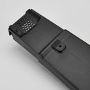 Close-up detail of a single black PVC-U dry-fix roof verge unit showing the interlocking profile