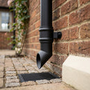 Traditional Aluminium Downpipe Shoe 63mm Diameter — Textured Black (in use)