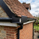Aluminium Box Gutter Outlet 76mm Dia – 135 x 100mm — RAL 9005 (in use)