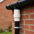 63mm Outlet to Downpipe Length Connector — RAL 9010 (in use)