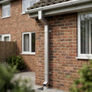 Flush Joint Adjustable Swanneck 72x72mm Aluminium Downpipe — RAL 9006 (in use)