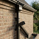 72x72mm Traditional Square Aluminium Downpipe Branches — Textured Black / 112.5 Degrees (in use)