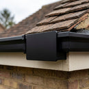 Aluminium Box Gutter Stop End 135 x 100mm — RAL 9005 (in use)