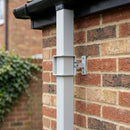 Adjustable Aluminium Pipe Clip 72×72mm – Flush Joint Downpipe — RAL 7035 (in use)