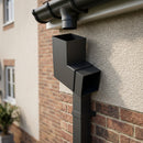 Flush Joint Aluminium Downpipe Bend 72x72mm — RAL 7021 / 92.5 Degrees (in use)
