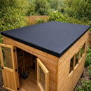 Finished garden shed with black EPDM rubber flat roof and wooden walls - shed EPDM roofing kit UK