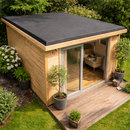 Finished timber garden studio with a premium EPDM rubber flat roof and bi-fold doors