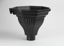 Detail of black cast iron fluted flat-back rainwater hopper head
