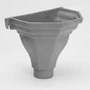 Detail of grey primed cast iron fluted flat-back rainwater hopper head