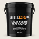 Rubber Roof UK liquid rubber roof coating 18.9 litre pail with branded label, studio packaging shot